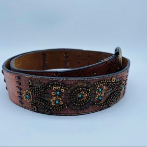 Fossil | Women Brown Beaded Embroidered Belt